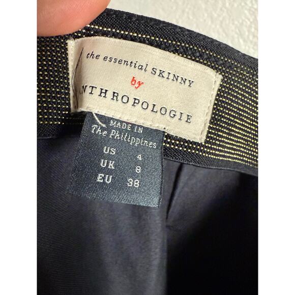 Anthropologie Essential Skinny Black Floral Brocade Velvet Tuxedo Stripe Pants - Picture 9 of 10